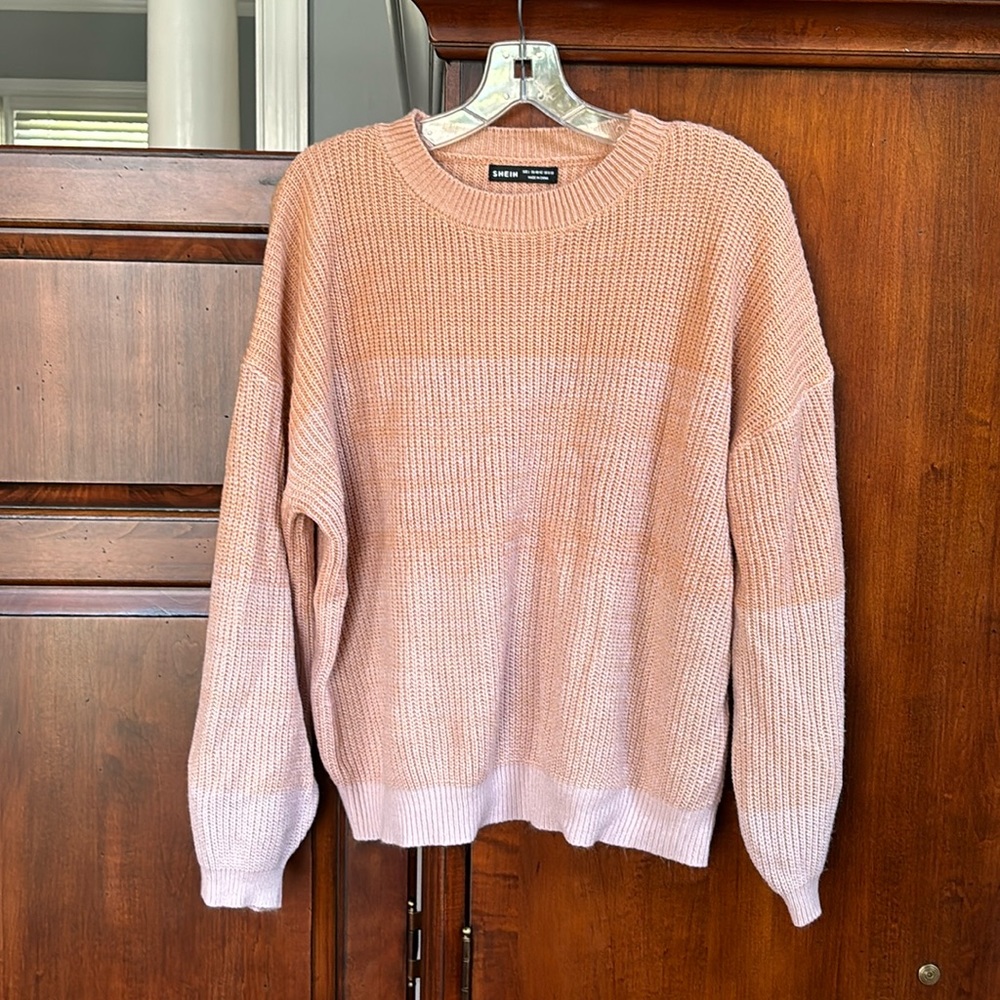 SHEIN Crewneck Soft Knit Color Block Balloon Sleeve Sweater